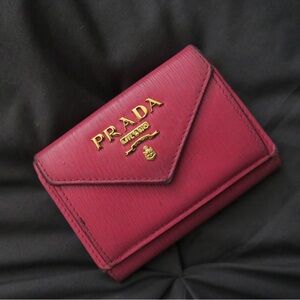 Prada Authentic Trifold Hot Pink and Gold Leather Wallet